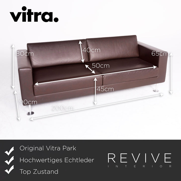 Vitra Park Jasper Morrison Leder Sofa Sessel Garnitur Braun Echtleder Dreisitzer Couch #7871