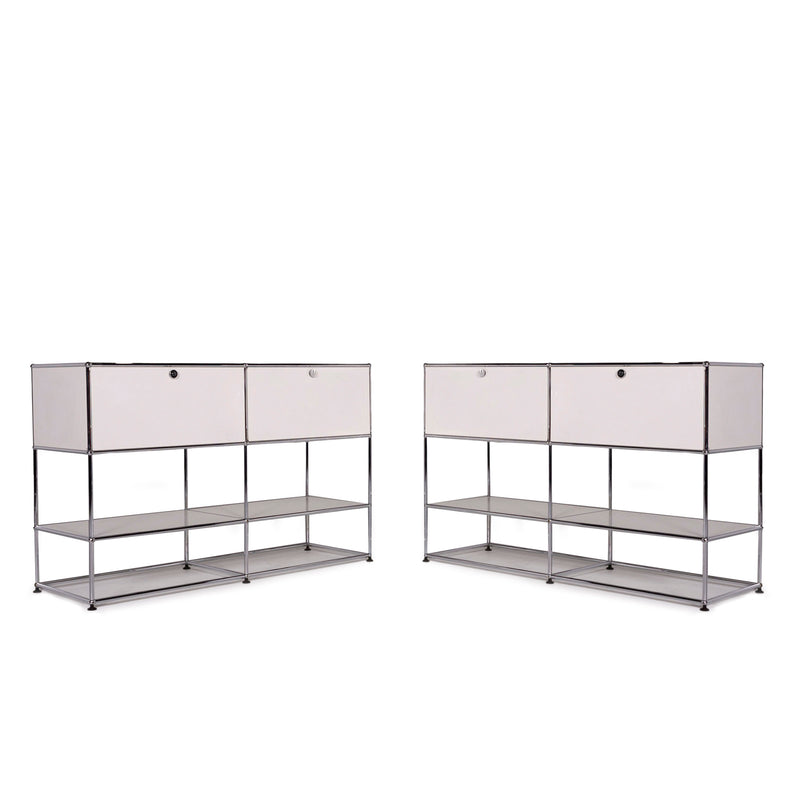 USM Haller Metall Sideboard Garnitur Weiß 2x Regal Chrom Büromöbel 
