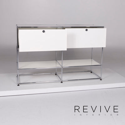 USM Haller Metall Sideboard Garnitur Weiß 2x Regal Chrom Büromöbel #10536