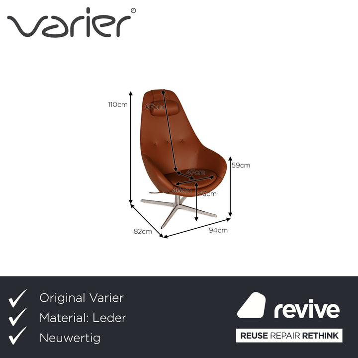 Varier cocoon leather armchair brown incl. stool function