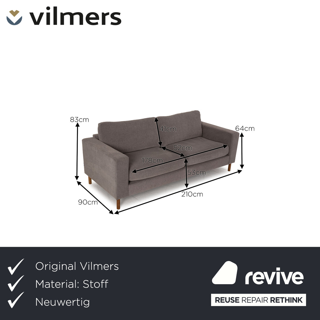 Vilmers Artic Stoff Sofa Grau Dreisitzer Couch