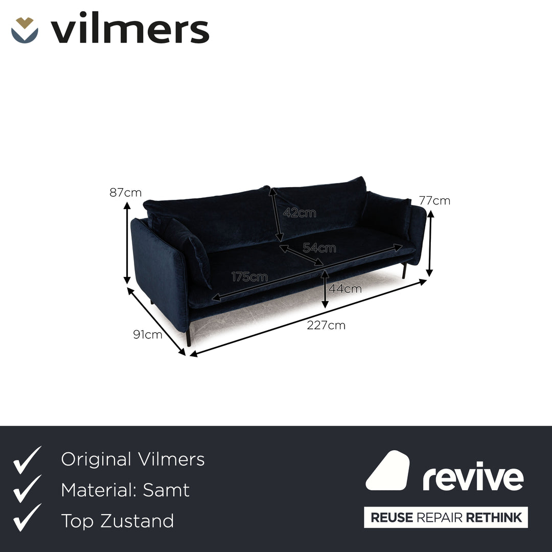 Vilmers Suny Samt Sofa Blau Dreisitzer Couch
