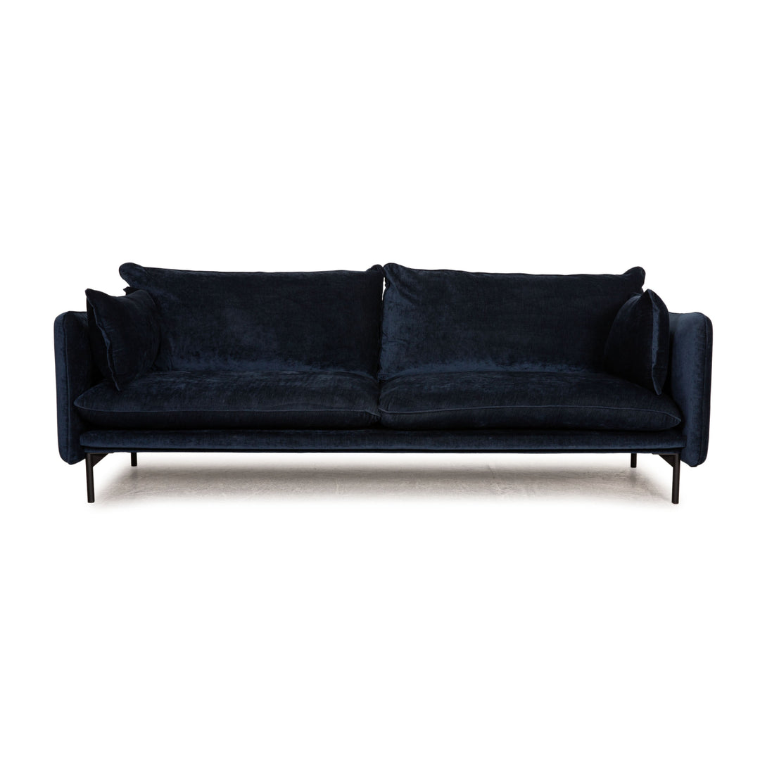 Vilmers Suny Velvet Sofa Blue Three Seater Couch