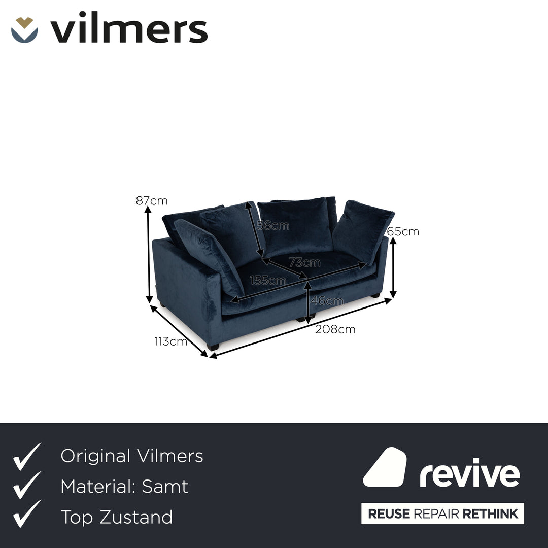 Vilmers Viking Velvet Sofa Blue Two Seater Couch