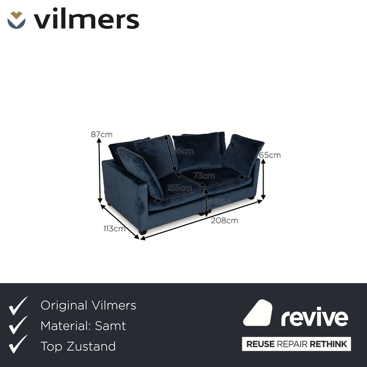 Vilmers Viking Samt Sofa Blau Zweisitzer Couch