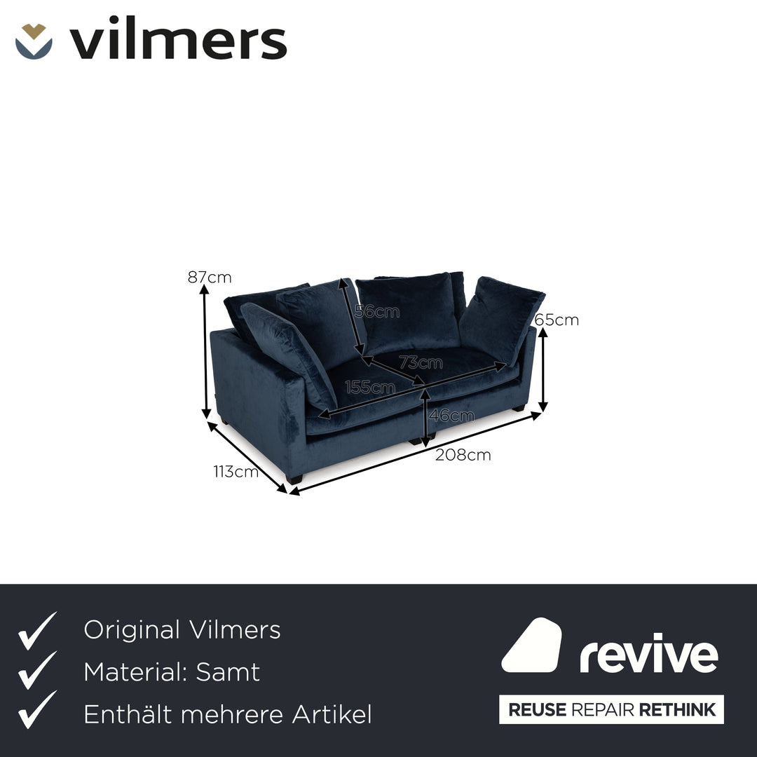Vilmers Viking Velvet Sofa Set Blue Two Seater Couch
