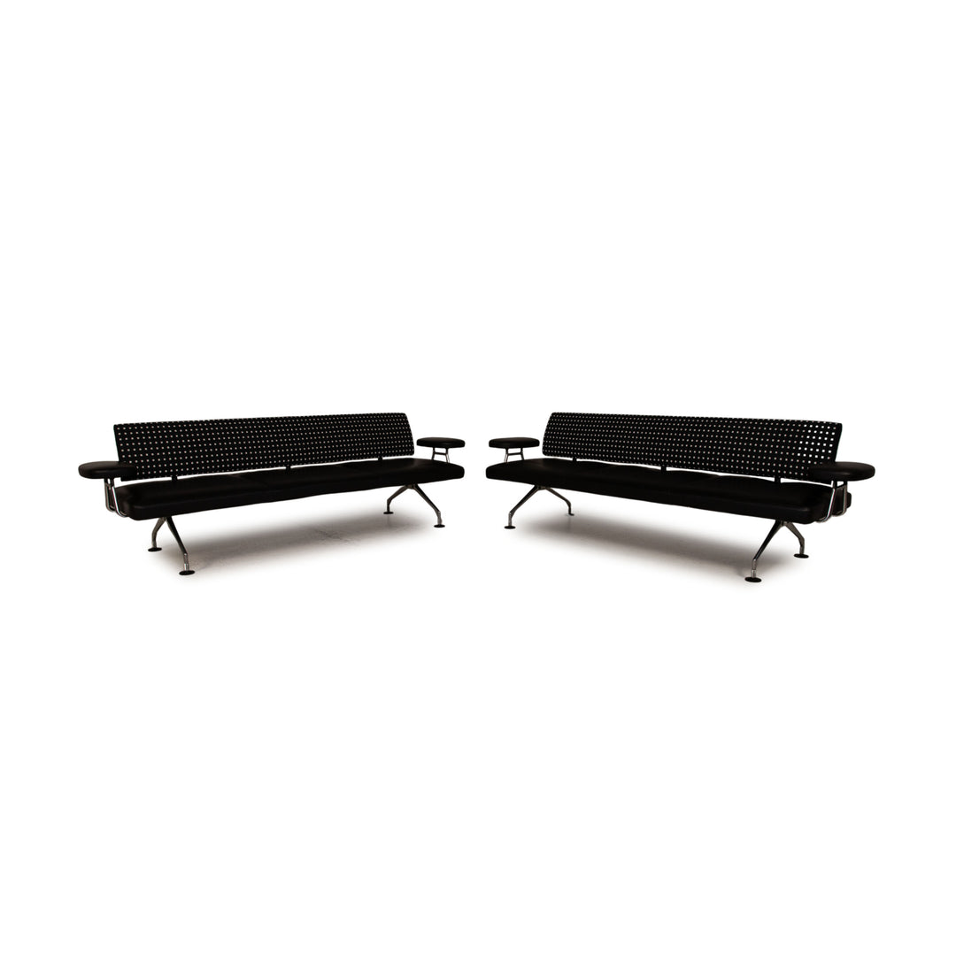 Vitra Area Seating leather set sofa black three-seater couch