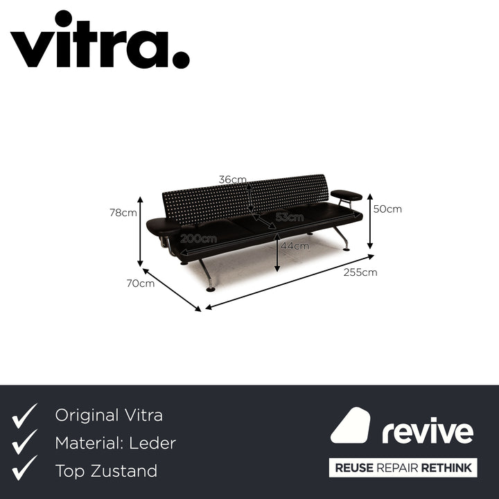 Vitra Area Seating Leder Sofa Schwarz Dreisitzer Couch