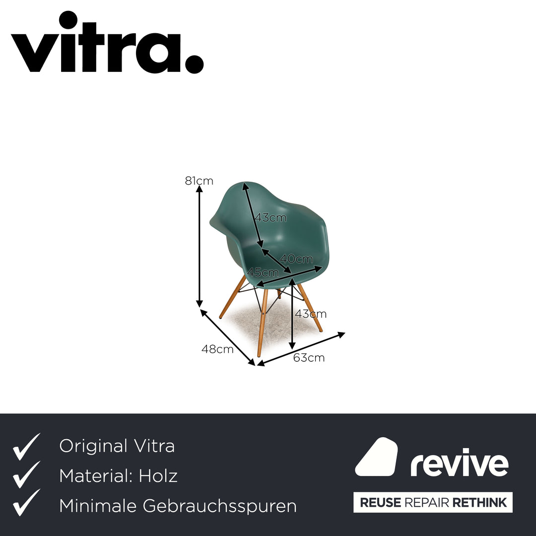 Vitra DAW Eames Plastic Arm Chair Holz Stuhl Türkis