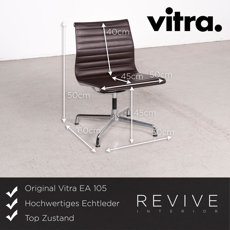 Vitra EA 105 Designer Leder Stuhl Braun Echtleder Sessel by Charles & Ray Eames 