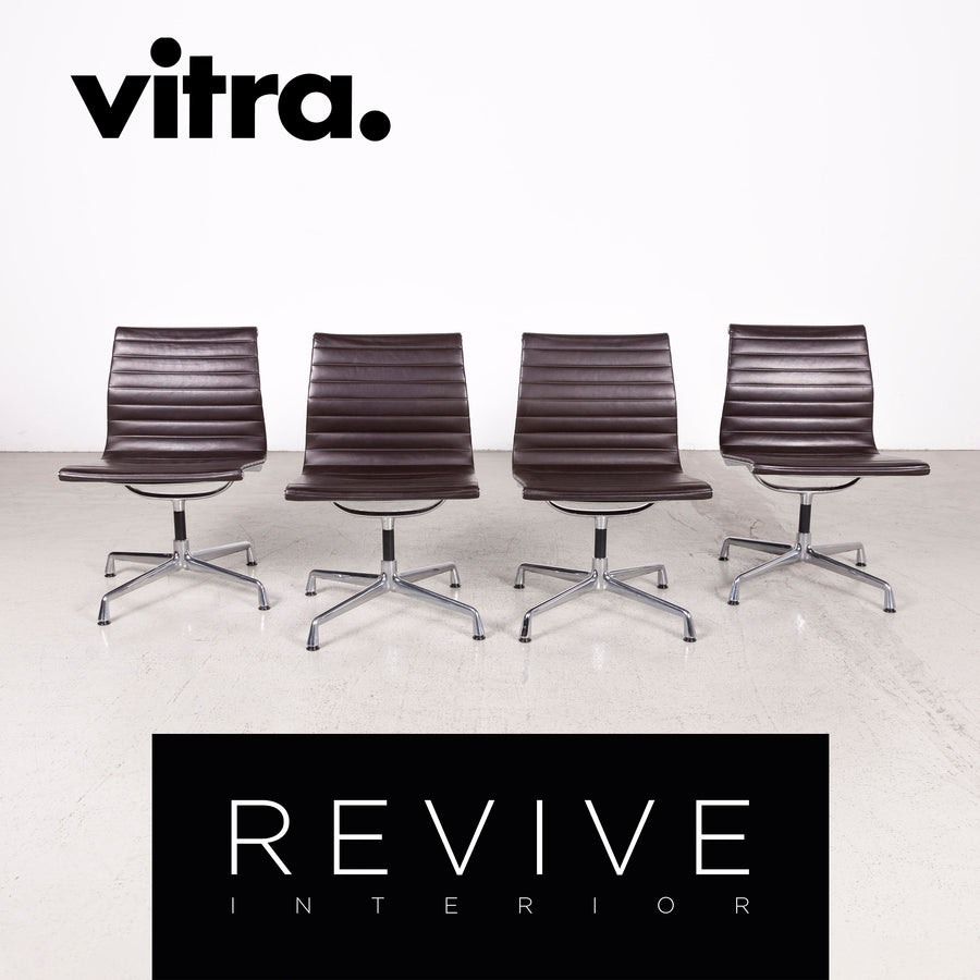 Vitra EA 105 Designer Leder Stuhl Garnitur Braun Echtleder Sessel by Charles & Ray Eames #7878