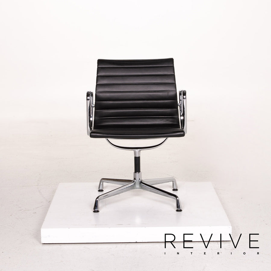 Vitra EA 108 leather aluminum chair set dark brown 2x armchair #15036