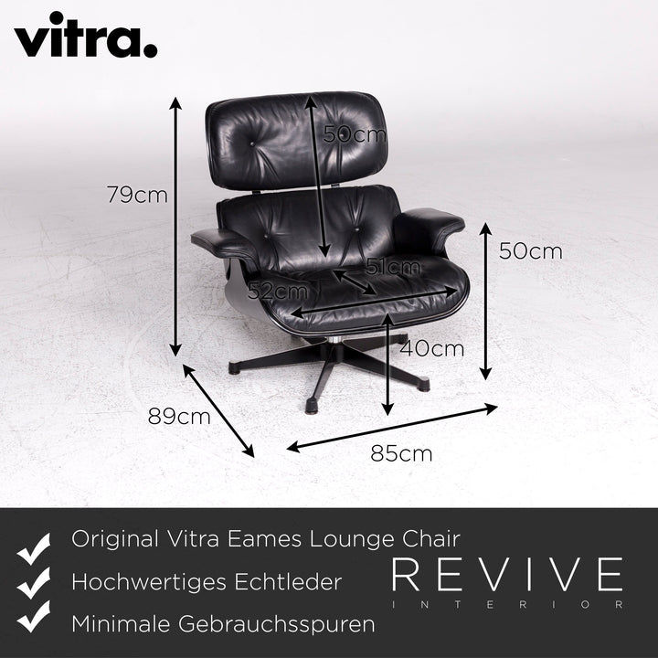 Vitra Eames Lounge Chair Designer Leather Armchair Black incl. Stool #9378