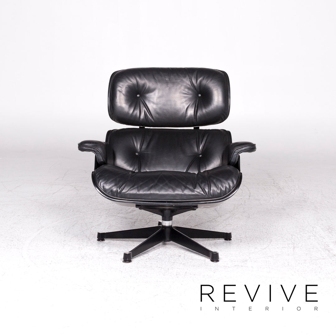 Vitra Eames Lounge Chair Designer Leather Armchair Black incl. Stool #9378