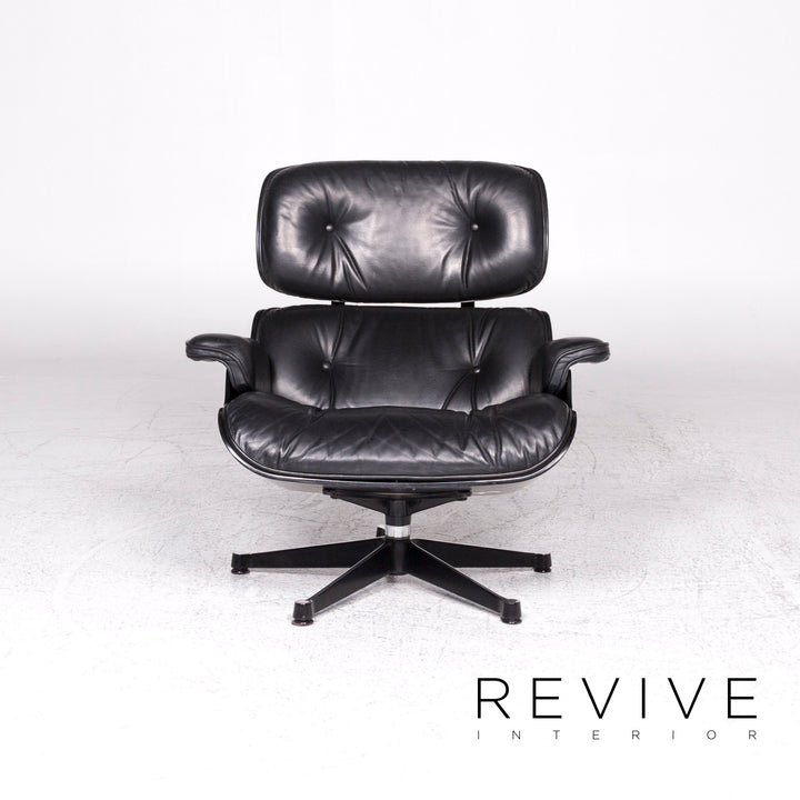Vitra Eames Lounge Chair Designer Leather Armchair Black incl. Stool #9378
