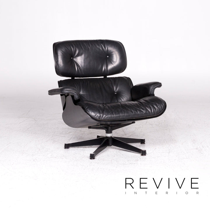 Vitra Eames Lounge Chair Designer Leather Armchair Black incl. Stool #9378