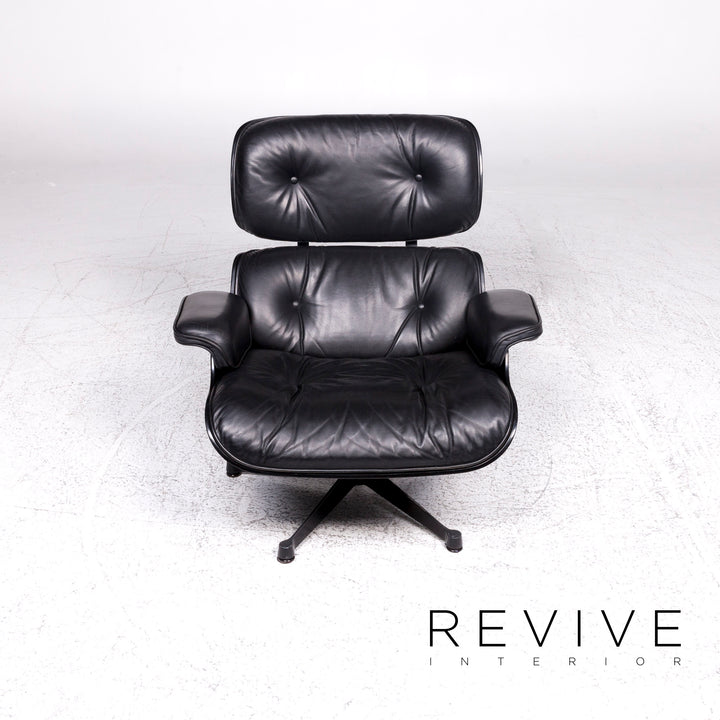 Vitra Eames Lounge Chair Designer Leather Armchair Black incl. Stool #9378