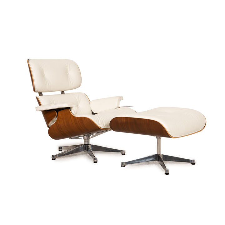 Vitra Eames Lounge Chair leather armchair cream incl. ottoman