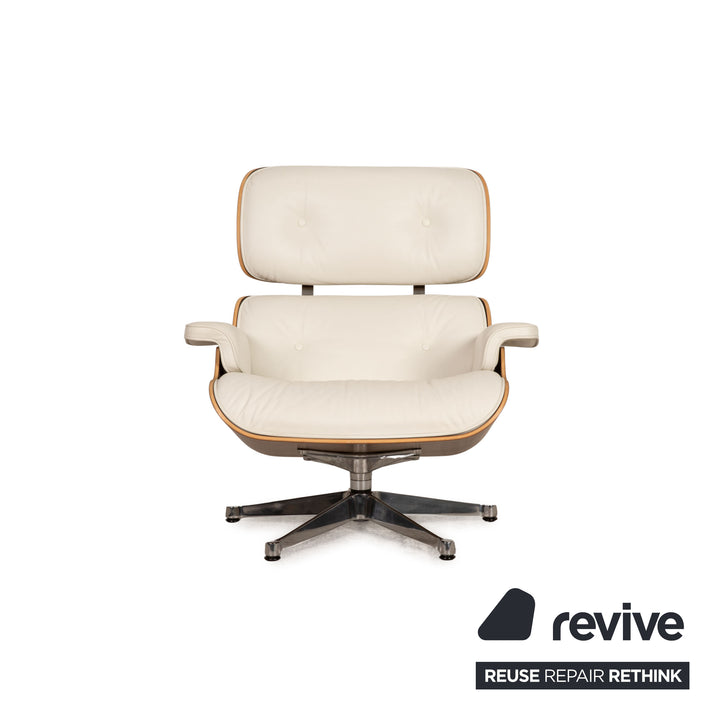 Vitra Eames Lounge Chair leather armchair cream incl. ottoman