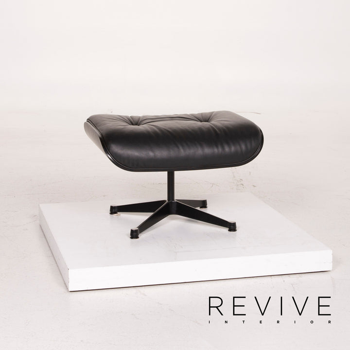 Vitra Eames Lounge Chair Leather Armchair Black with Ottoman #14836
