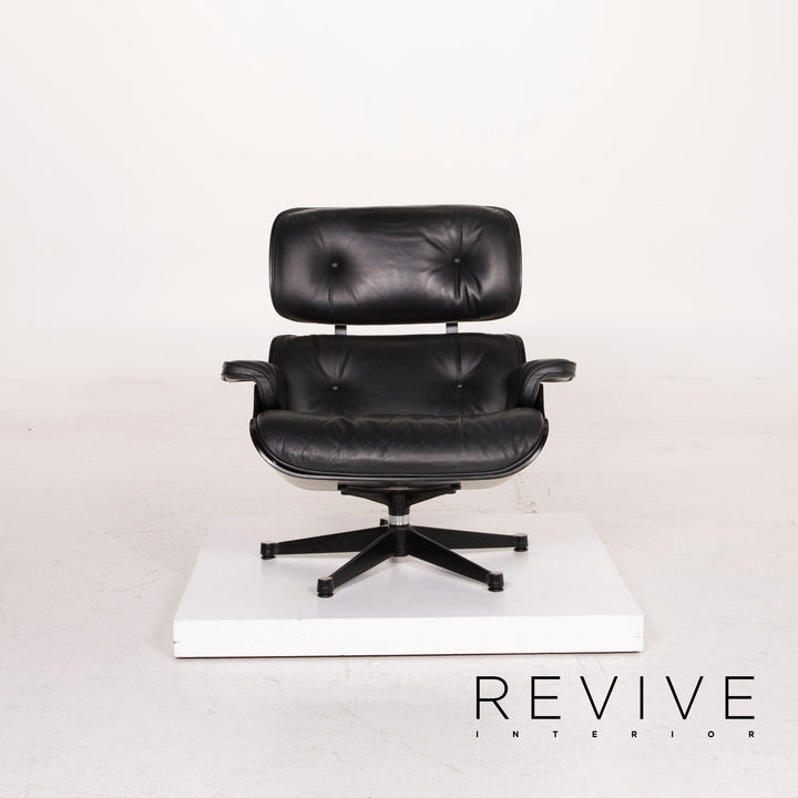 Vitra Eames Lounge Chair Leather Armchair Black with Ottoman #14836