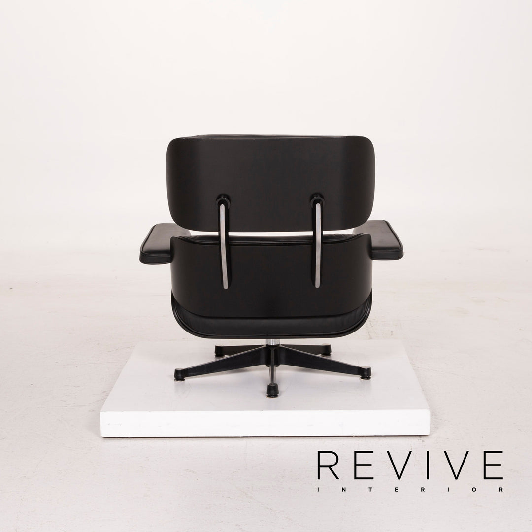 Vitra Eames Lounge Chair Leather Armchair Black with Ottoman #14836