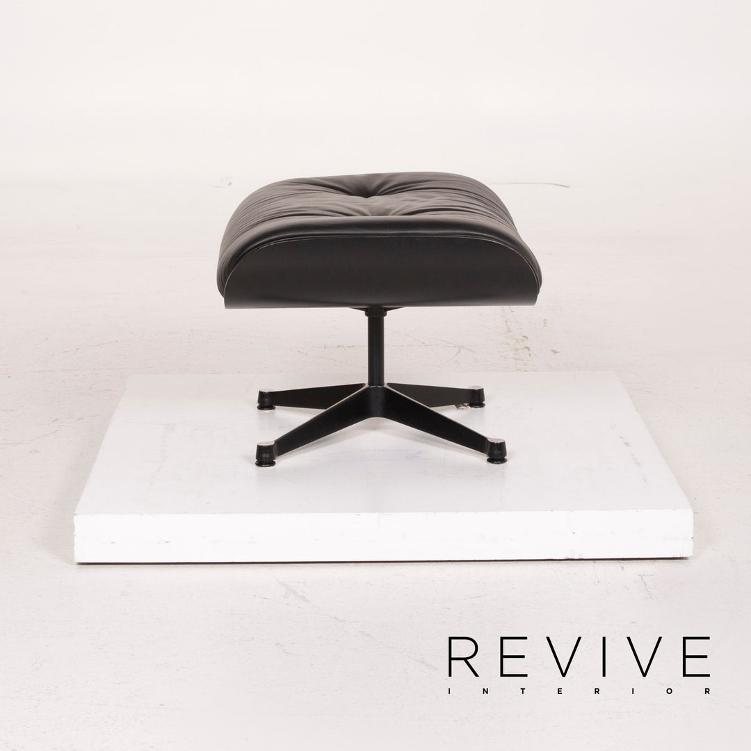 Vitra Eames Lounge Chair Leather Armchair Black with Ottoman #14836