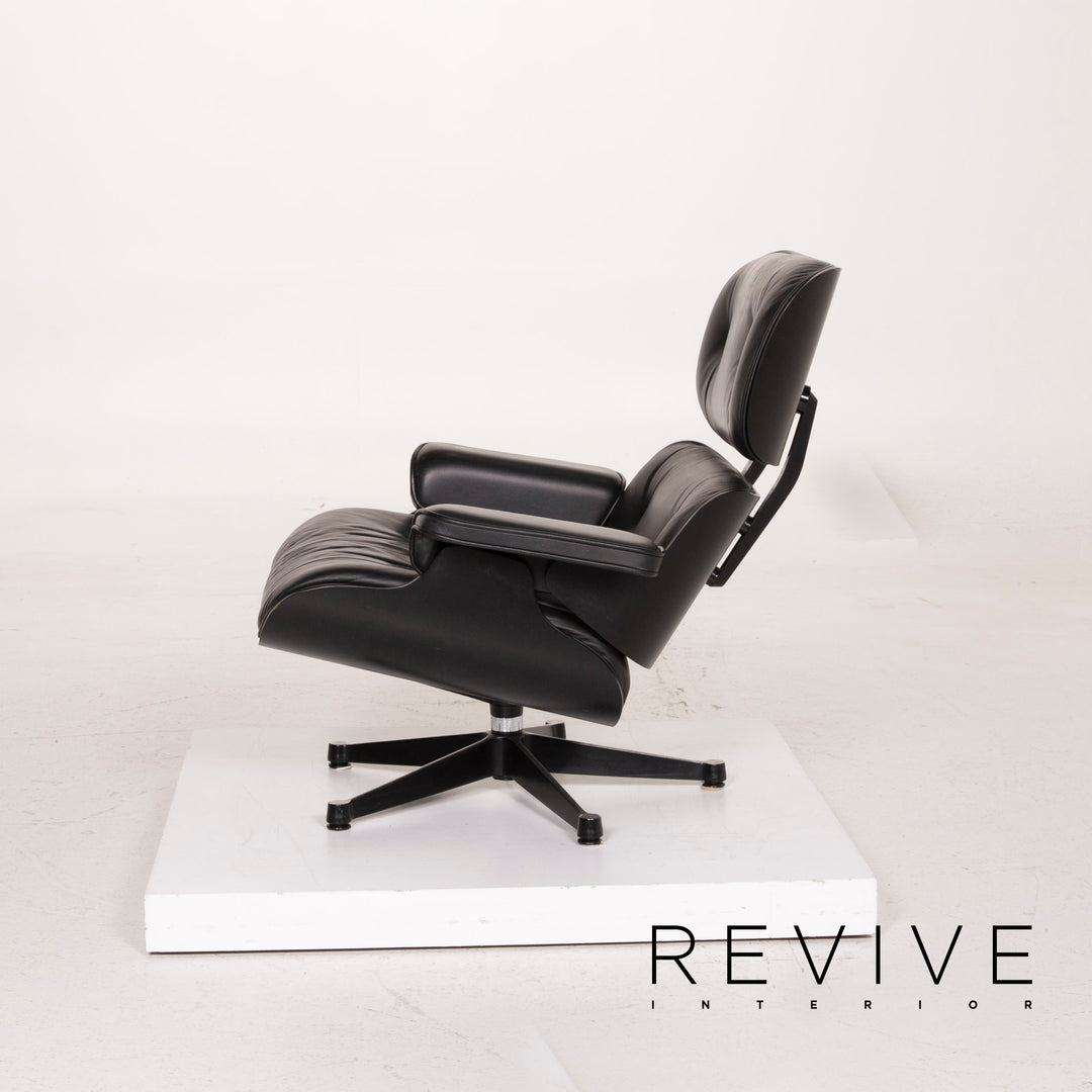 Vitra Eames Lounge Chair Leather Armchair Black with Ottoman #14836