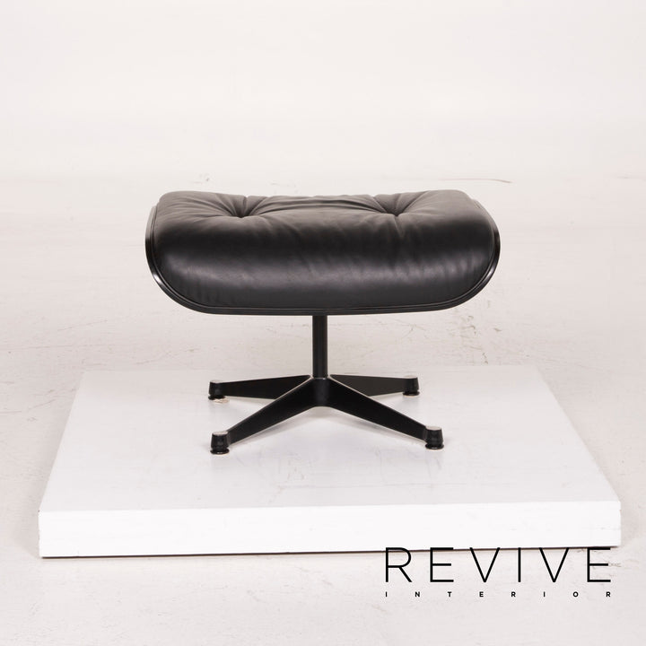 Vitra Eames Lounge Chair Leather Armchair Black with Ottoman #14836