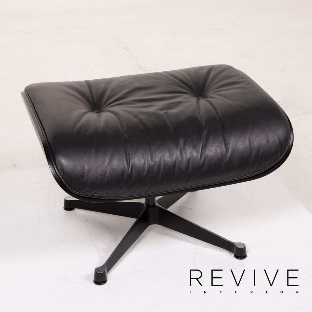 Vitra Eames Lounge Chair Leather Armchair Black with Ottoman #14836