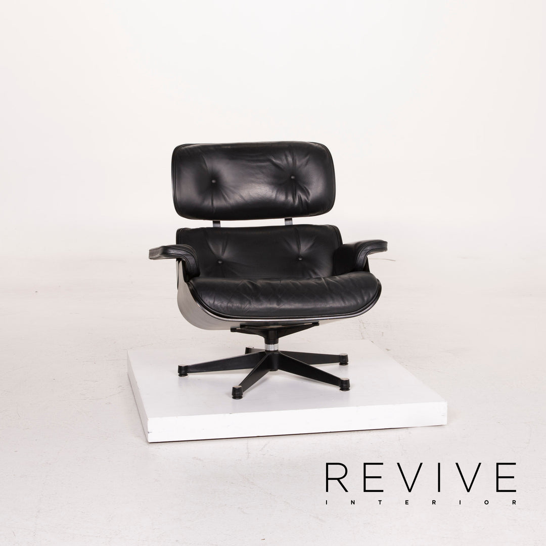 Vitra Eames Lounge Chair Leather Armchair Black with Ottoman #14836