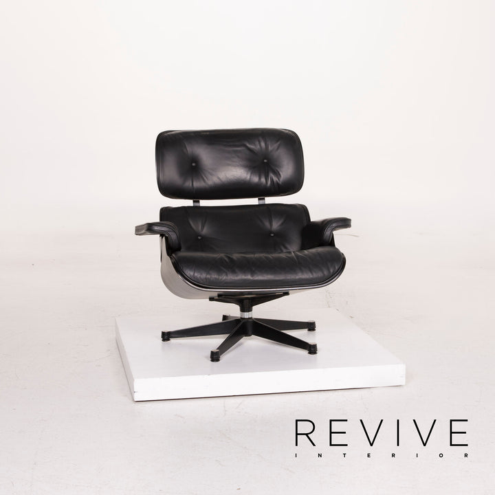 Vitra Eames Lounge Chair Leather Armchair Black with Ottoman #14836