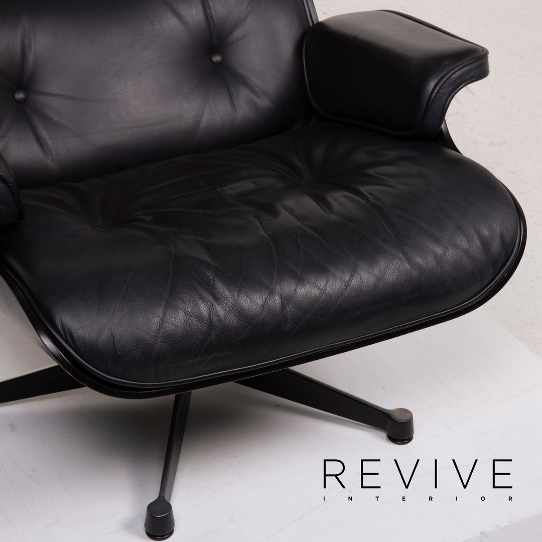 Vitra Eames Lounge Chair Leather Armchair Black with Ottoman #14836