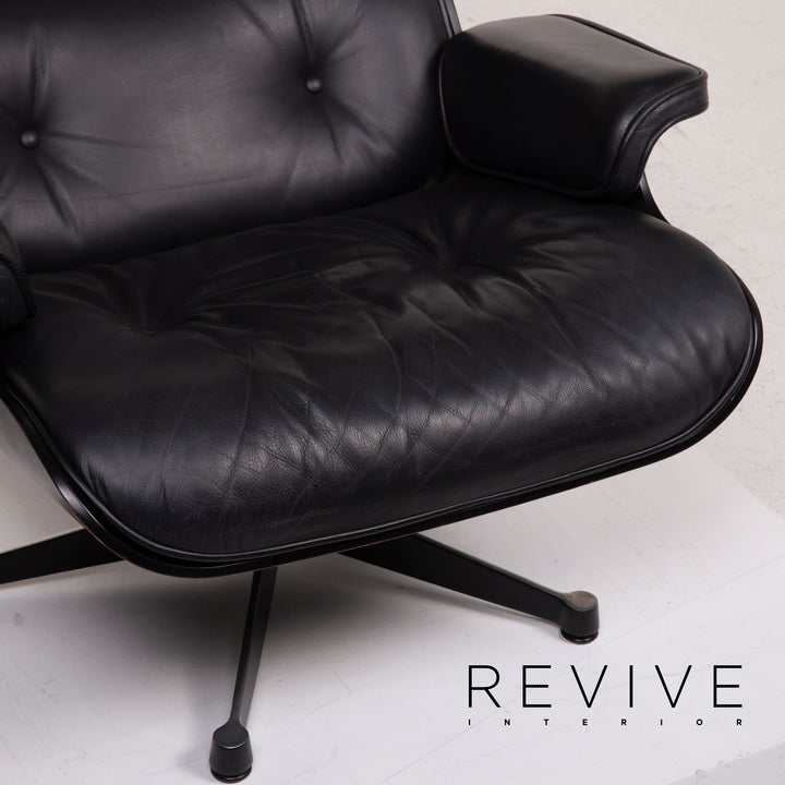 Vitra Eames Lounge Chair Leather Armchair Black with Ottoman #14836