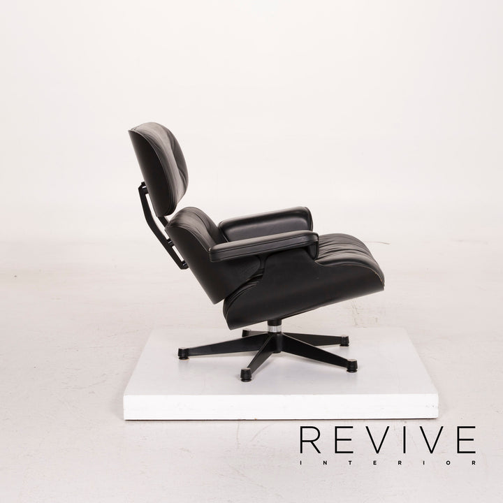 Vitra Eames Lounge Chair Leather Armchair Black with Ottoman #14836