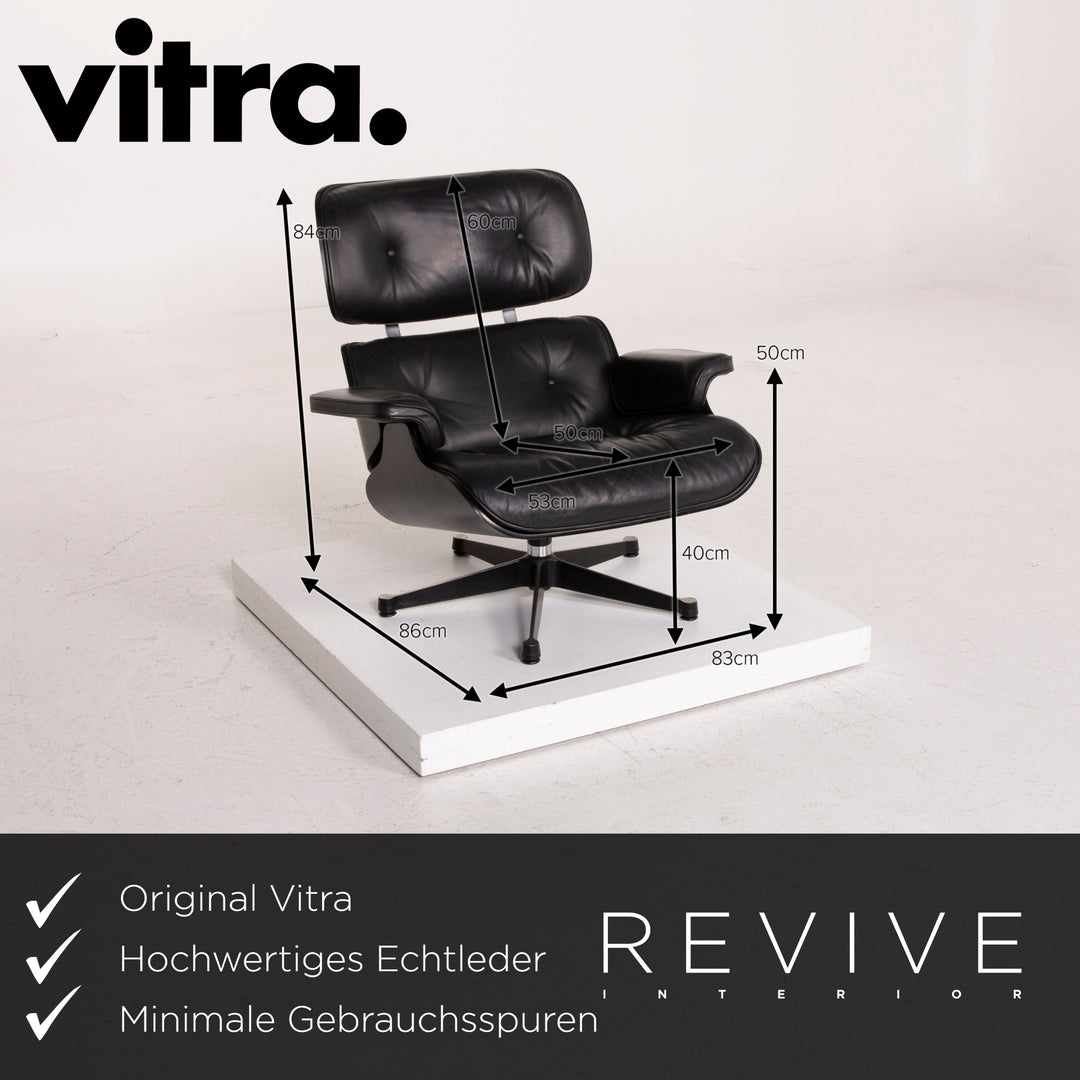 Vitra Eames Lounge Chair Leather Armchair Black with Ottoman #14836