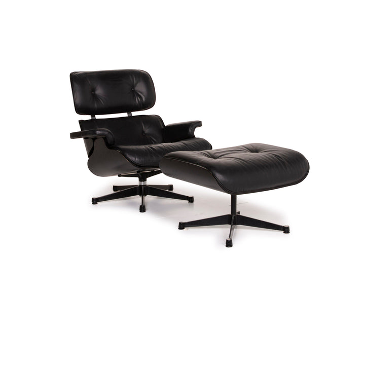 Vitra Eames Lounge Chair Leather Armchair Black with Ottoman #14836