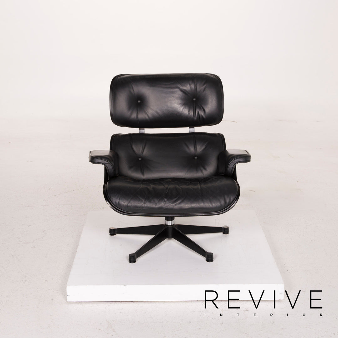 Vitra Eames Lounge Chair Leather Armchair Black with Ottoman #14836