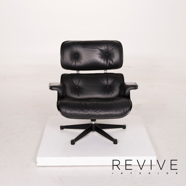 Vitra Eames Lounge Chair Leather Armchair Black with Ottoman #14836