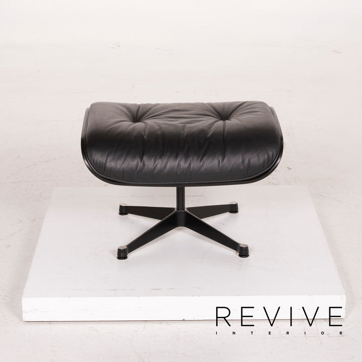 Vitra Eames Lounge Chair Leather Armchair Black with Ottoman #14836