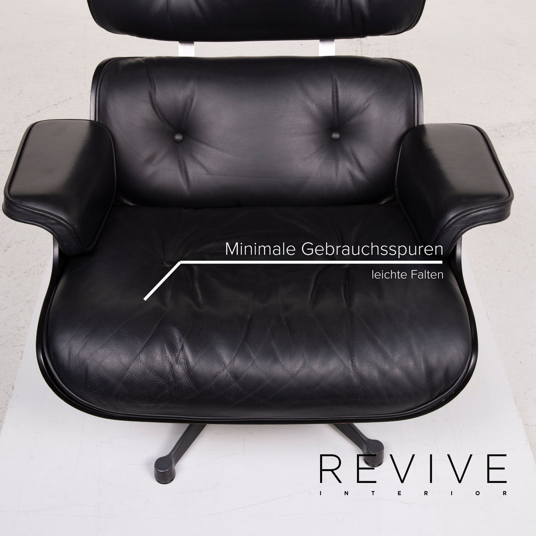 Vitra Eames Lounge Chair Leather Armchair Black with Ottoman #14836