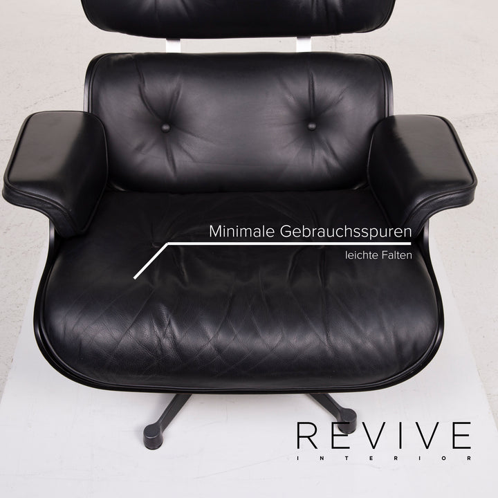 Vitra Eames Lounge Chair Leather Armchair Black with Ottoman #14836
