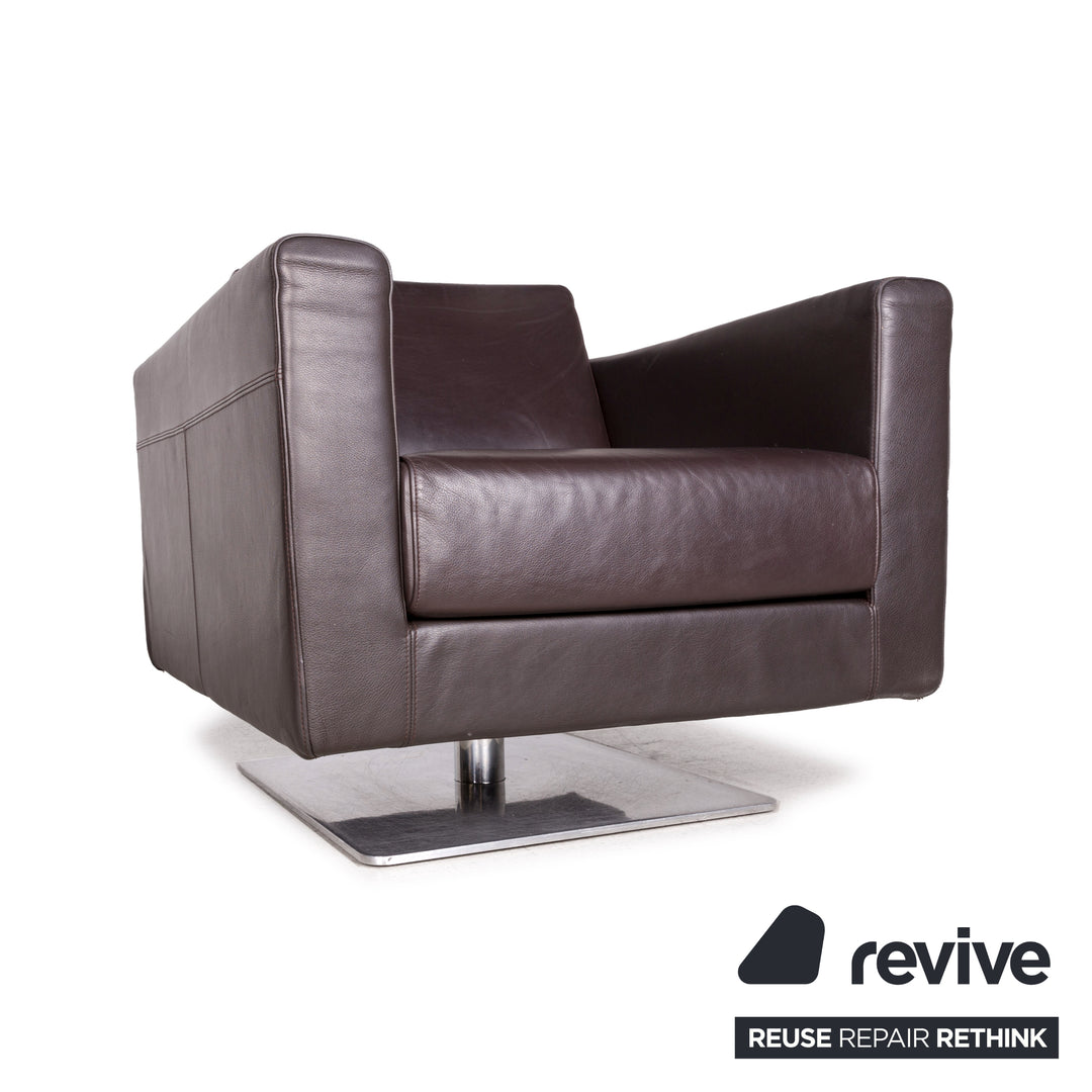 Vitra Park Leder Sessel Dunkelbraun Braun Massivholz