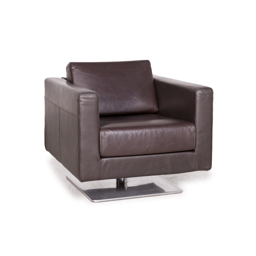 Vitra Park Fauteuil en Cuir Marron Foncé Marron Bois Massif
