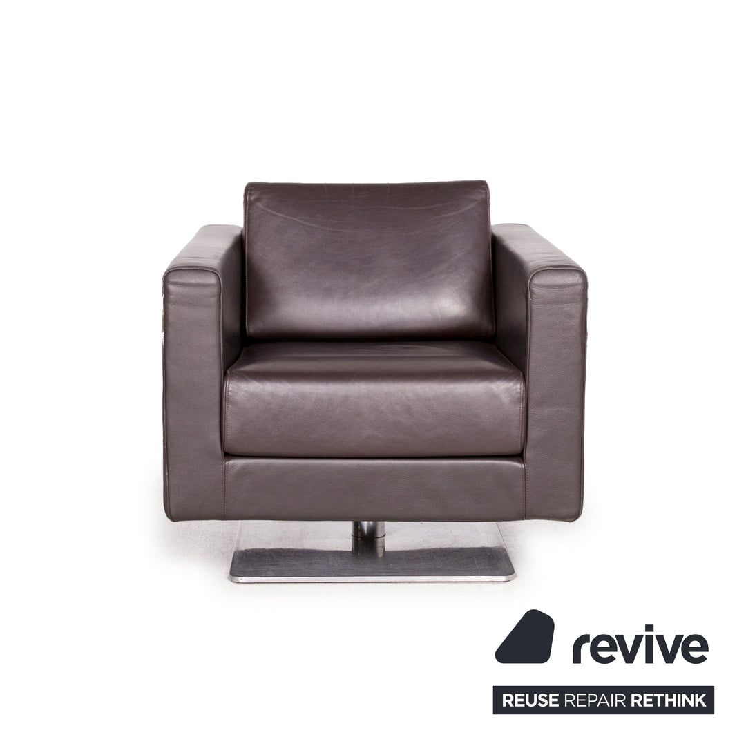 Vitra Park Leder Sessel Dunkelbraun Braun Massivholz