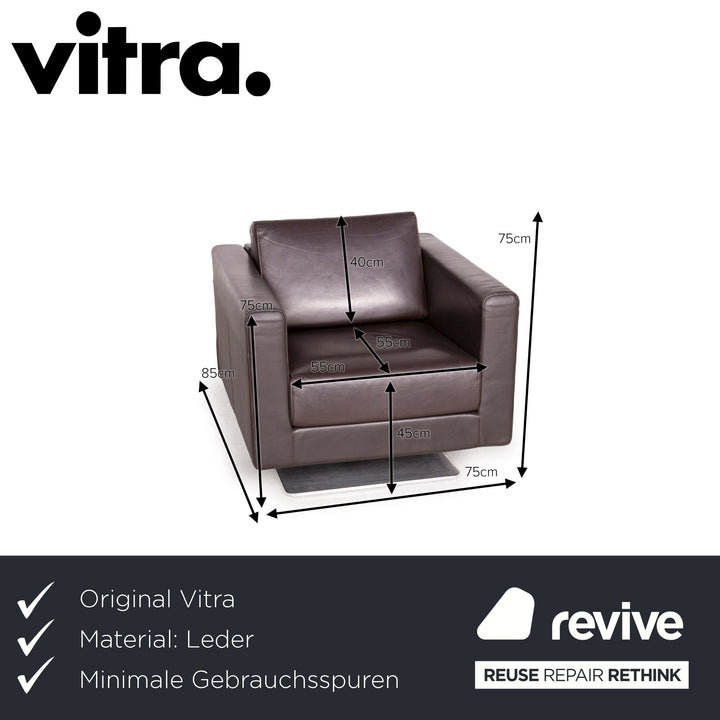 Vitra Park Sessel Swivel mit Standfuß (nicht drehbar) Leder Dunkelbraun Braun Jasper Morrison Aluminium poliert Massivholz #3659