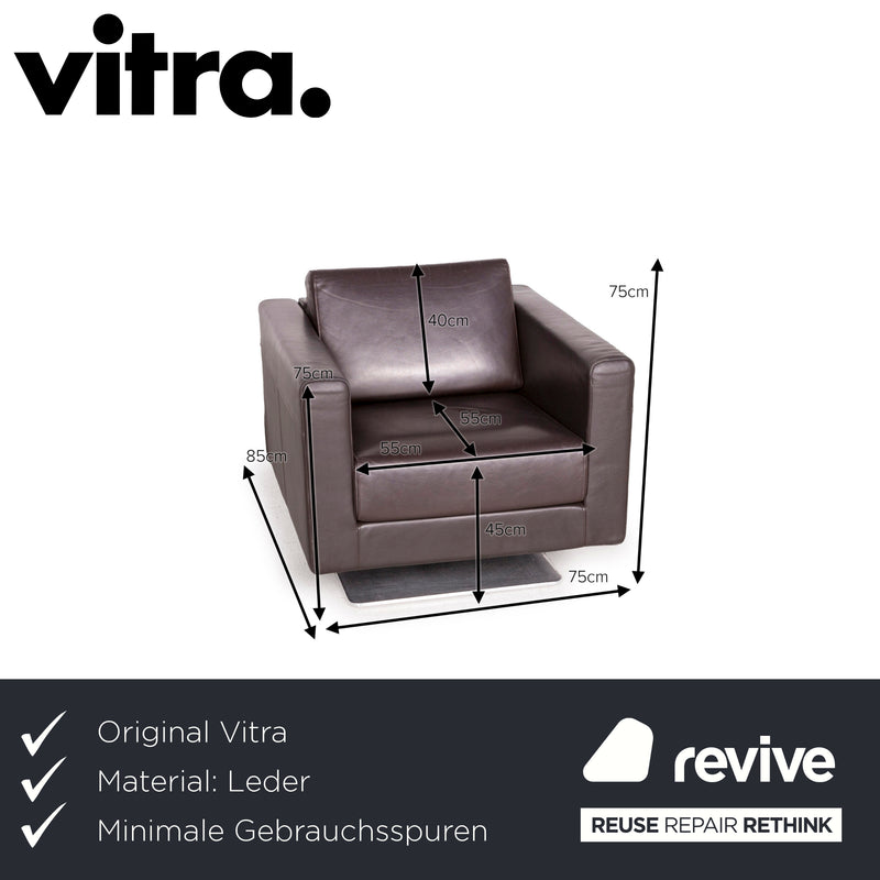 Vitra Park Sessel Swivel mit Standfuß (nicht drehbar) Leder Dunkelbraun Braun Jasper Morrison Aluminium poliert Massivholz 