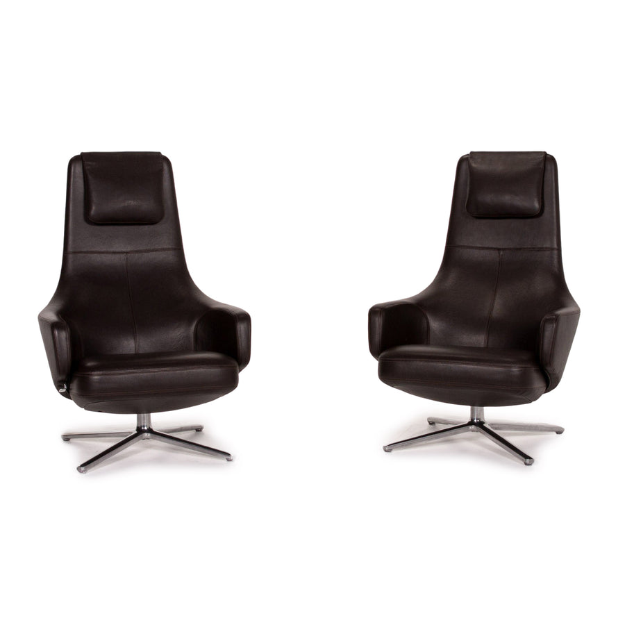 Vitra Repos leather armchair set brown dark brown 2x recliner relax function function #13898
