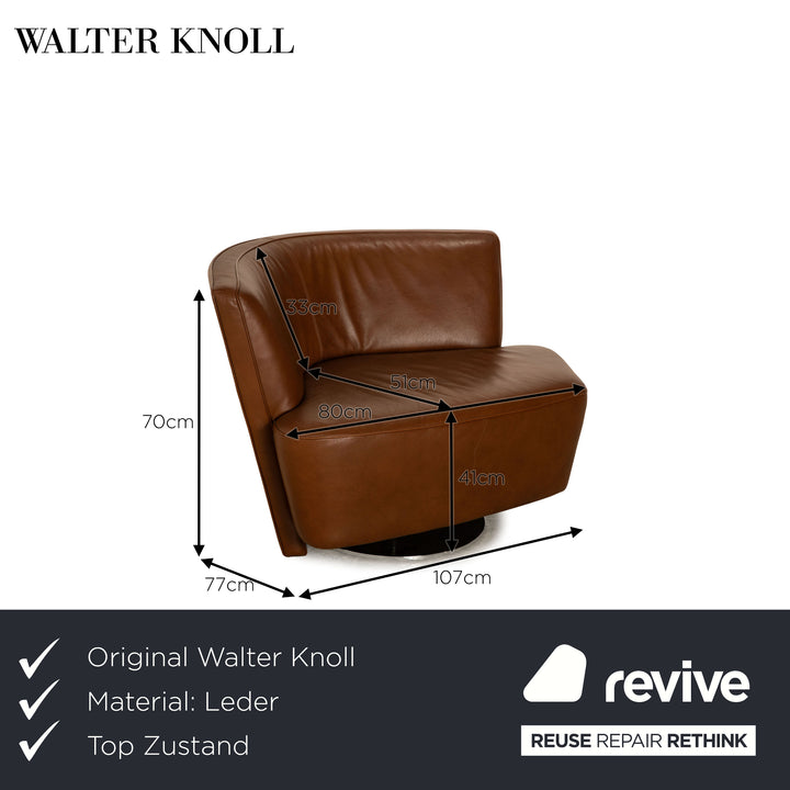 Walter Knoll Drift Leather Armchair Brown Swivel Function