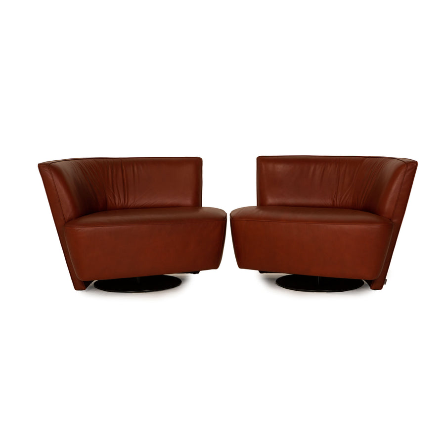 Walter Knoll Drift Leather Armchair Set Brown Sofa Couch